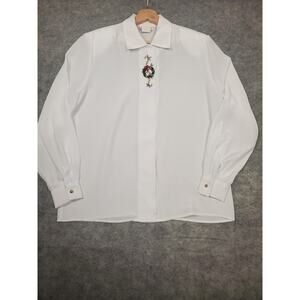 VTG Lauren Lee Women's Size 10 White Christmas Themed White Blouse